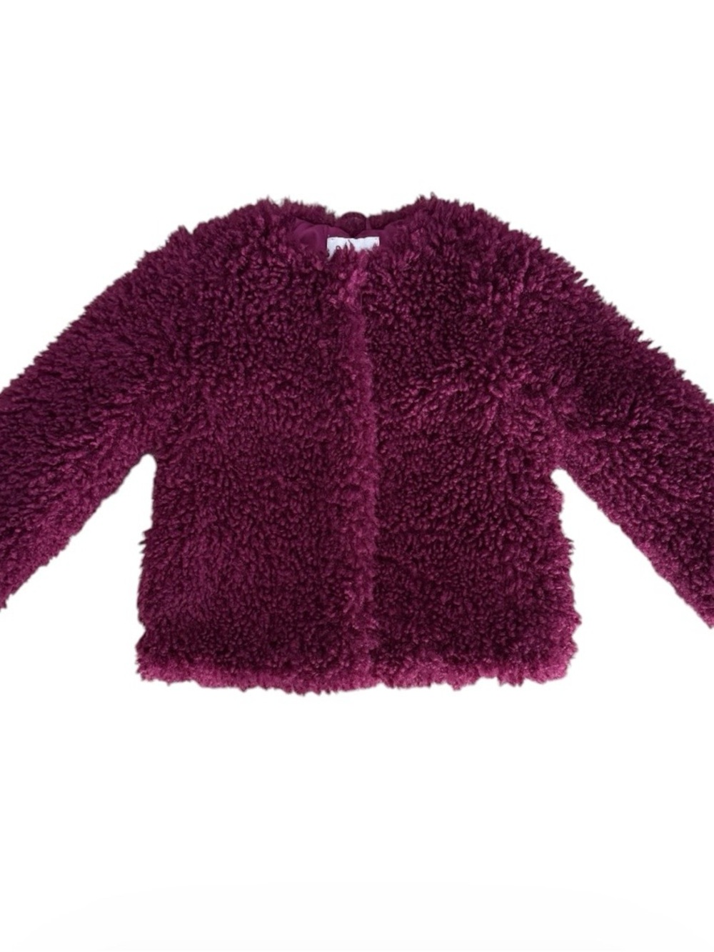 Janie and Jack Burgundy Curly Faux Fur Hidden Button Front Lined Jacket Girl 7 8